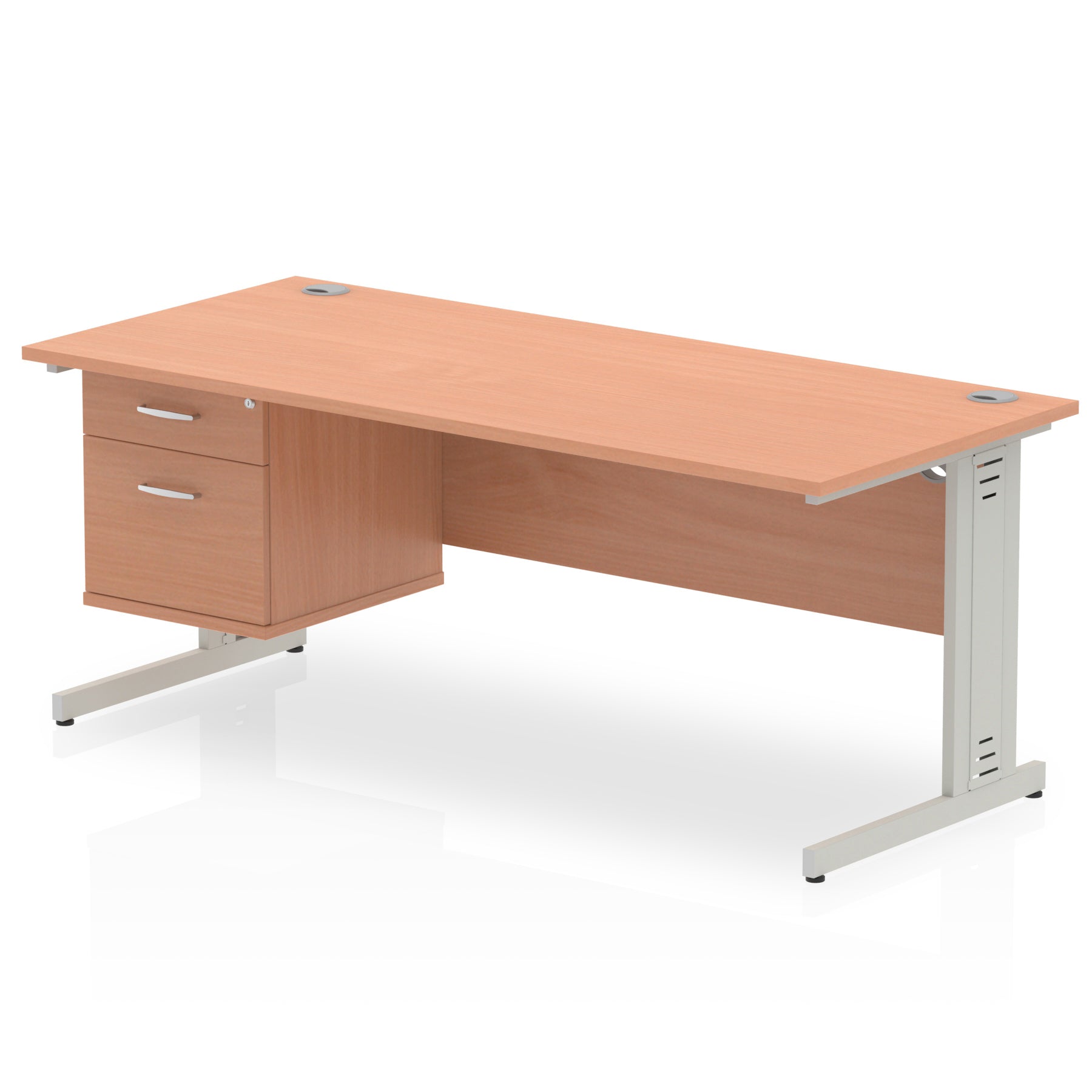 Impulse Cable Managed Straight Desk With Single Fixed Pedestal - 1800mm - Multiple Colour Options UK