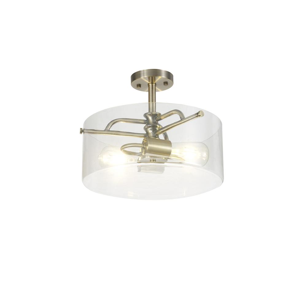 Luxuria Zion 35cm Semi Flush Ceiling Light E27 Antique Brass / Clear Glass