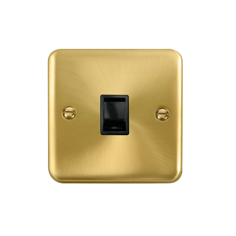 Click Deco Plus Single RJ11 (Irish/US) Outlet Satin Brass Black Inserts