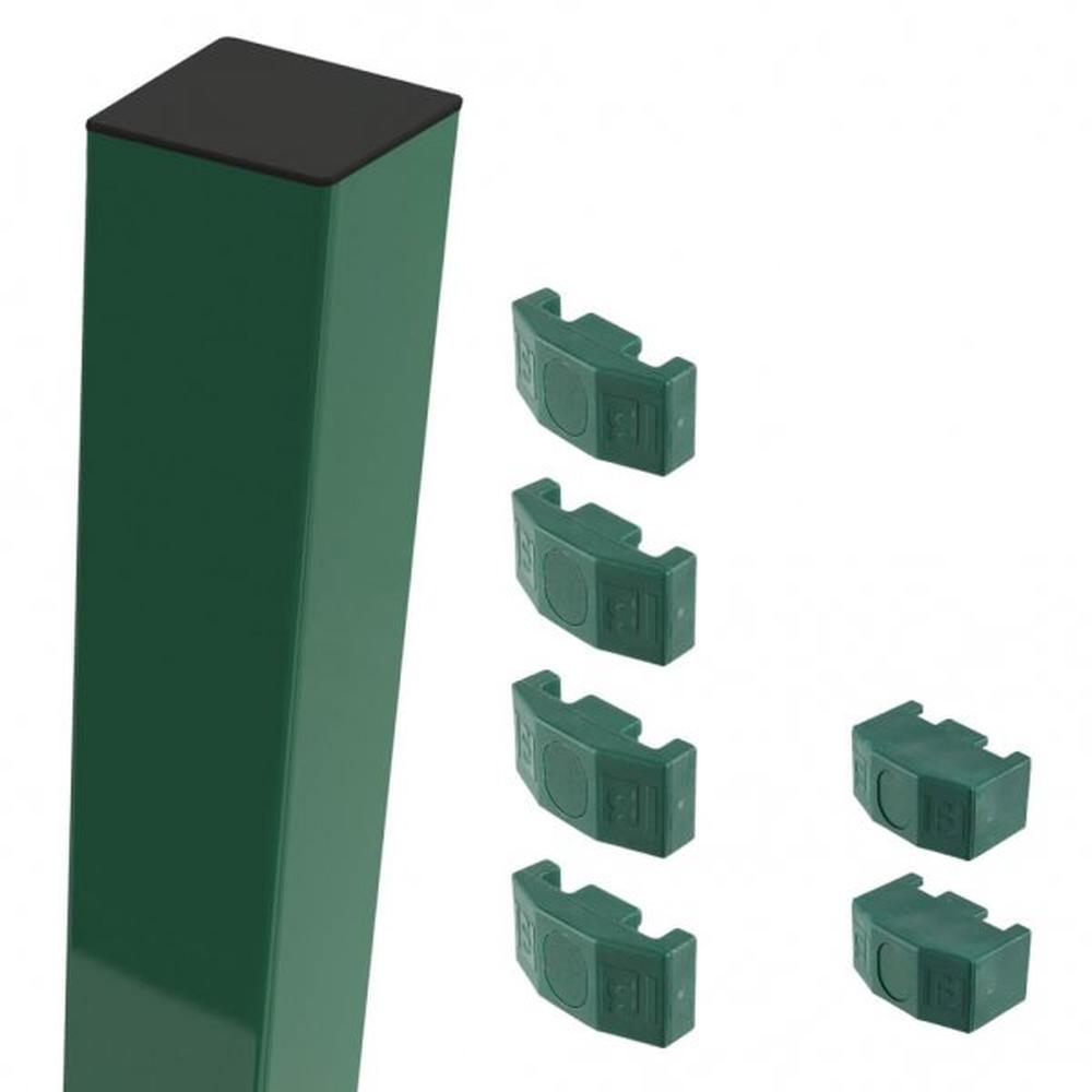 Green Mid/End Post For 2.0m High FenceWith Fixings (2.7m Overall Length)