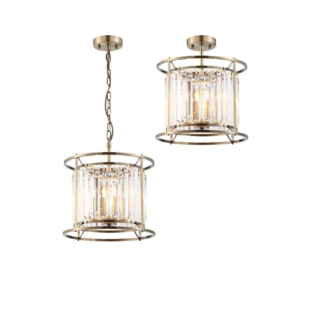 Luxuria Pantheon 36cm Pendant / Semi Ceiling Convertible 3xE14 Antique Brass / Clear