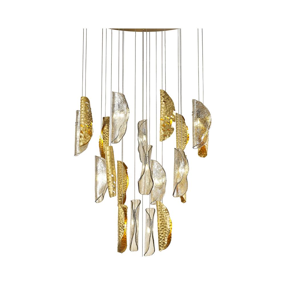 Luxuria Holmes 82cm Pendant 5m 21xG9 Brass Metal Shade & Cognac Glass