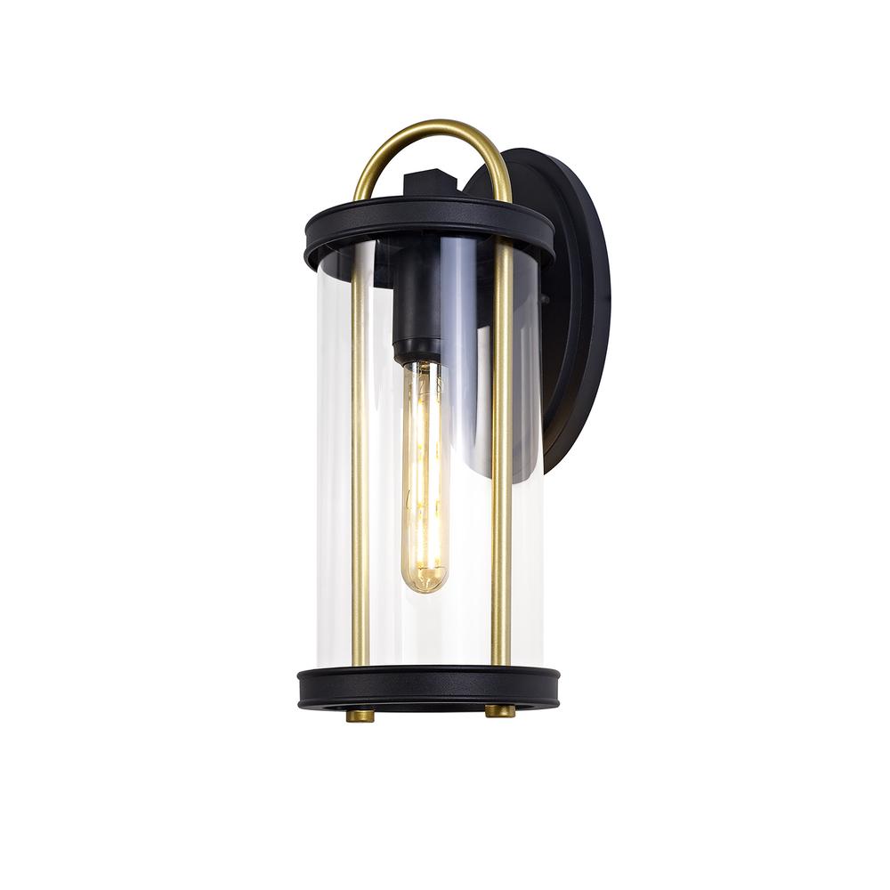 Luxuria Sentinel Large Wall Light E27 Black & Gold/Clear Glass IP54