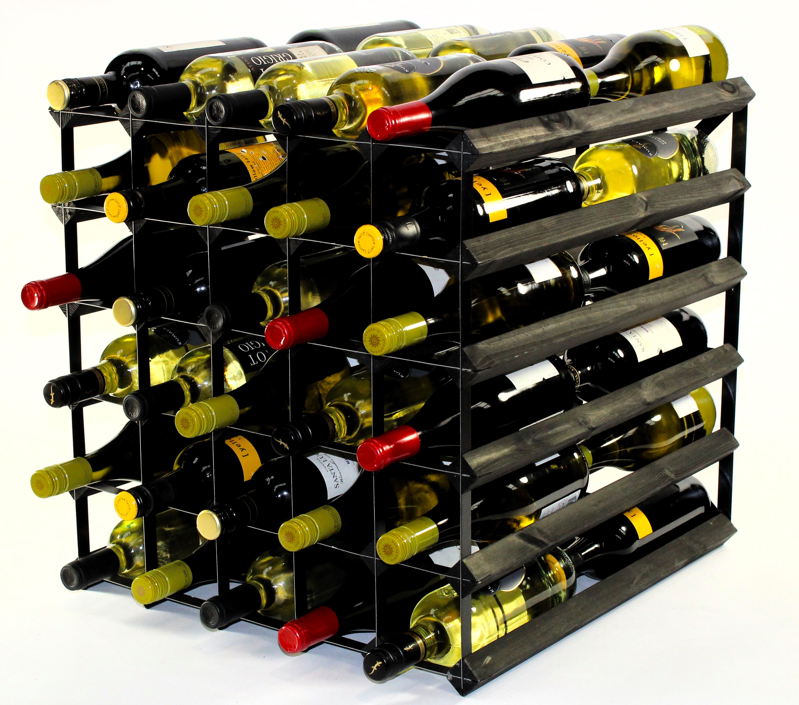 Double depth 60 bottle wine rack - Black stain wood - Black metal