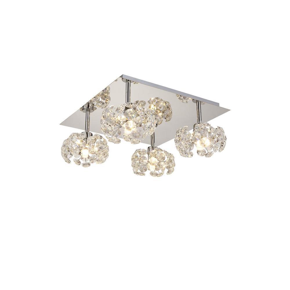 Luxuria Paramount Square 4 Light G9 40cm Flush Light With Polished Chrome Square And Crystal Shade