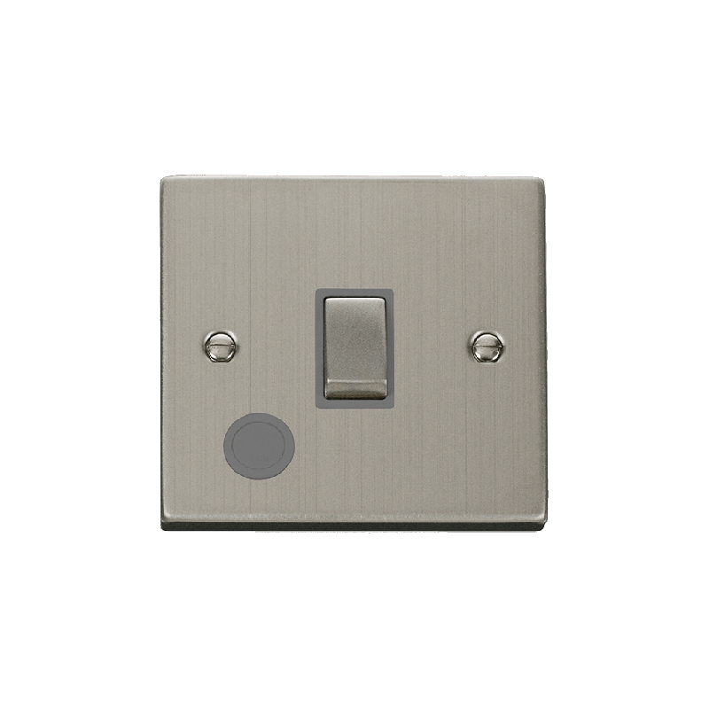 Click Deco 20A 1 Gang DP 'Ingot' Switch With Flex Outlet Stainless Steel Insert Grey