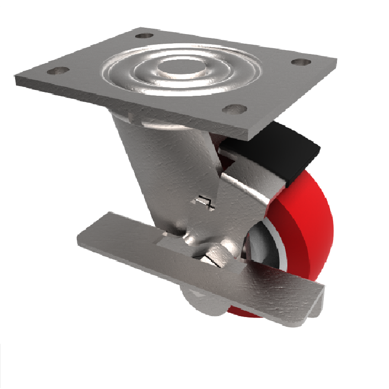 Polyurethane Nylon Plate Swivel Castor Brake 200mm 600kg Load