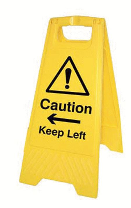 Caution Keep left/right (free-standing floor sign)