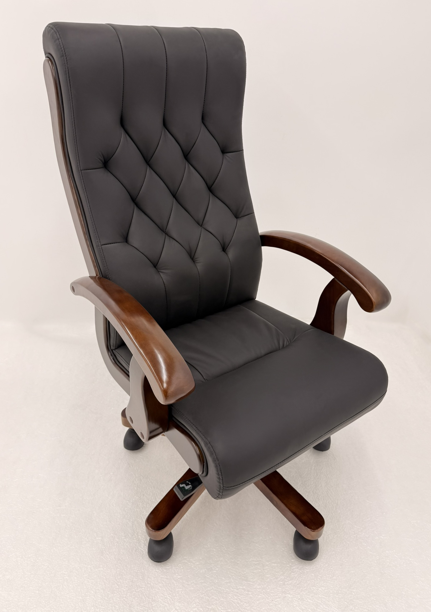 Providers Of Chesterfield High Back Genuine Black Leather Office Chair with Walnut Veneered Arms - B29 Near Me