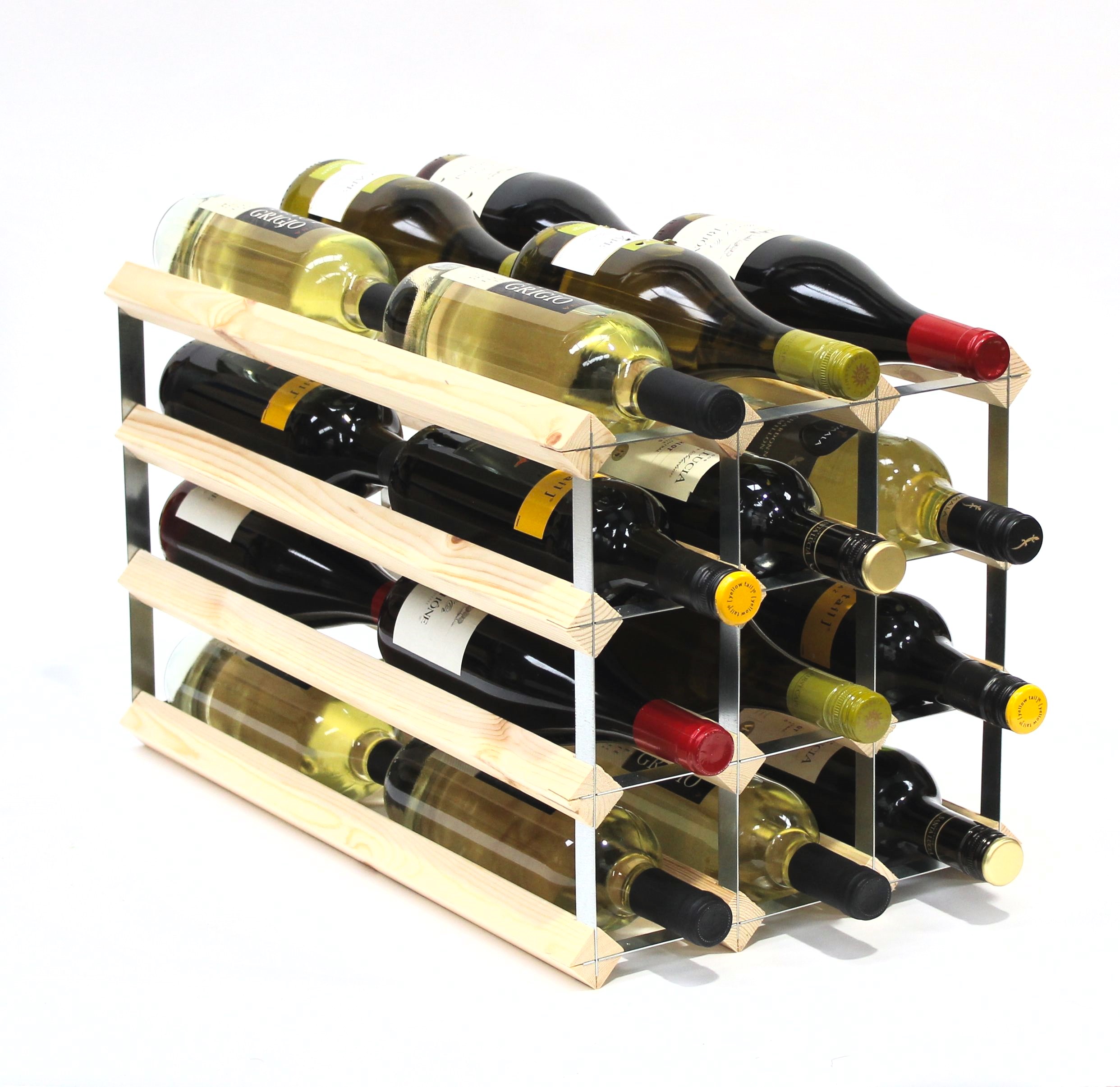Double depth 24 bottle wine rack - Pine Wood - Galvanised metal