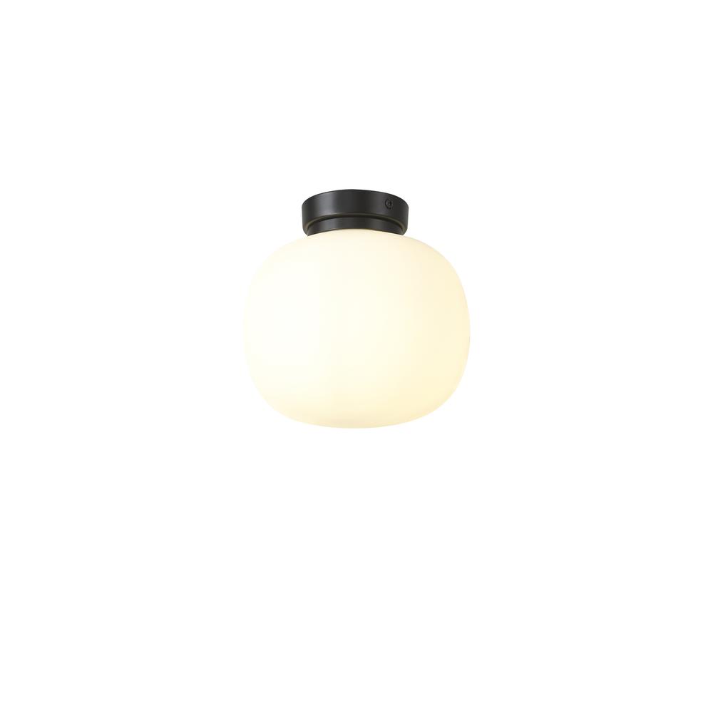 Luxuria Lumina 19cm Small Oval Ball Flush Fitting Matt Black With Frosted White Glass Globe