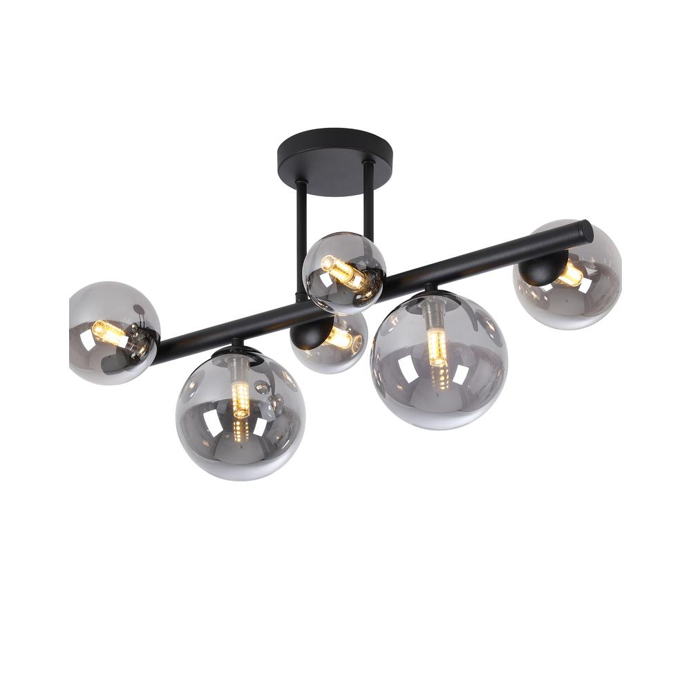 Luxuria Thorne Semi Flush Ceiling Light 6xG9 Satin Black Smoke Plated Glass