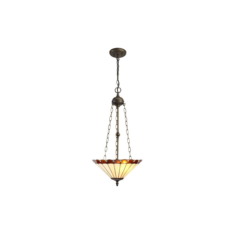 Luxuria Sleek 40.5cm 3 Light Uplighter Pendant E27 With 40cm Tiffany Shade Amber/Cream/Crystal/Aged Antique Brass