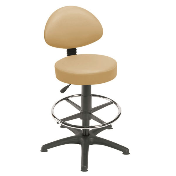 Gas Lift Examination Stool with Back Rest, Glides and Foot Ring - Beige