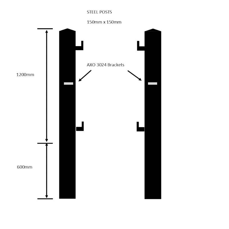 Pair Of Black 150mm Steel Gate Posts For Came Axo Rams