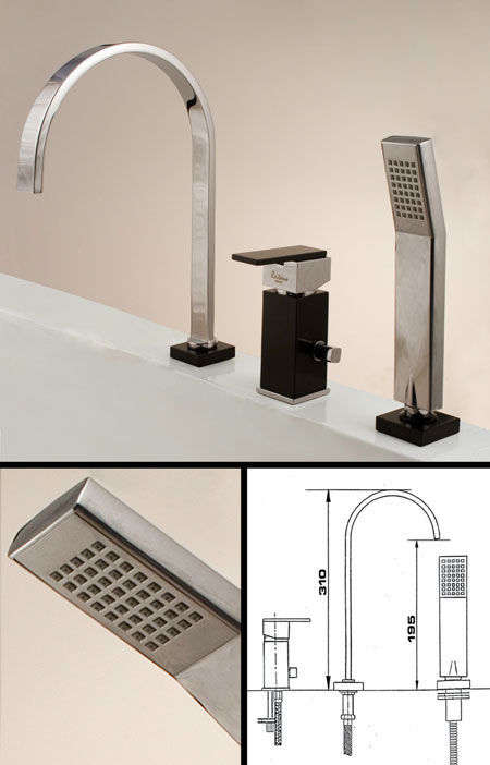 Ebony Black 3 Piece Bath Tap with Shower (35L)