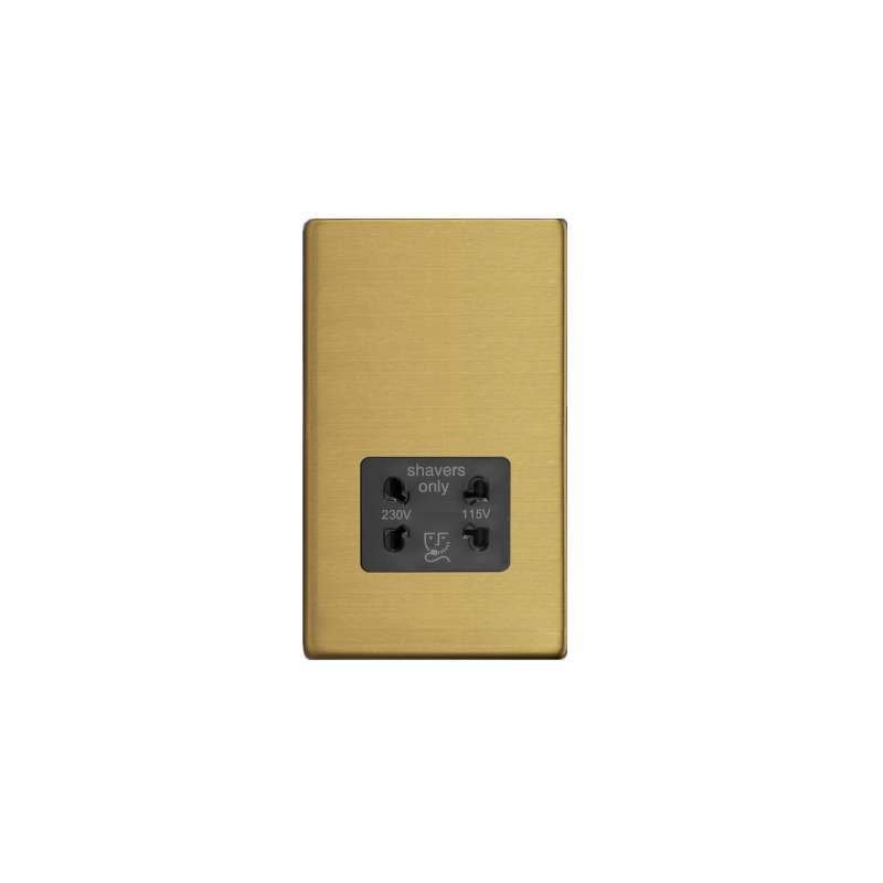 Varilight Screw Less Brushed Brass Dual Voltage Shaver Socket Black