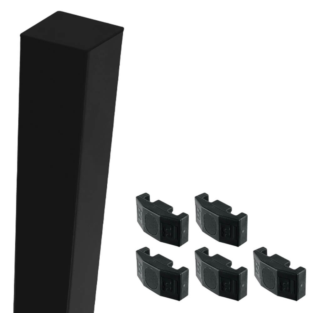Black Nylofor 2D Super 1.8m Mid/End Post With Fixings (60 x 60 - 2.5m Overall Length)