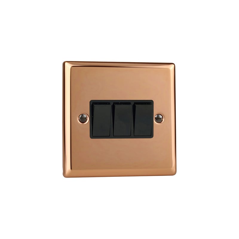 Varilight Urban 10A 3G Rocker Switch Polished Copper (Standard Plate)