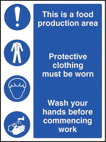 Food production area/protective clothing/wash hands