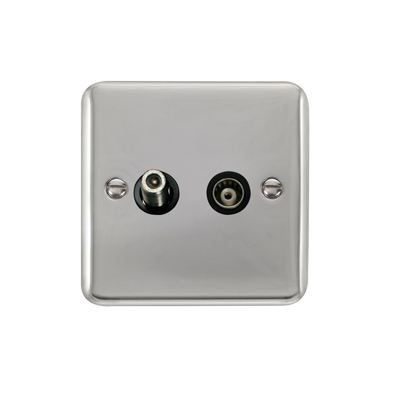 Click Deco Plus Twin Isolated Satellite & Isolated Coaxial Outlet Polished Chrome Black Inserts