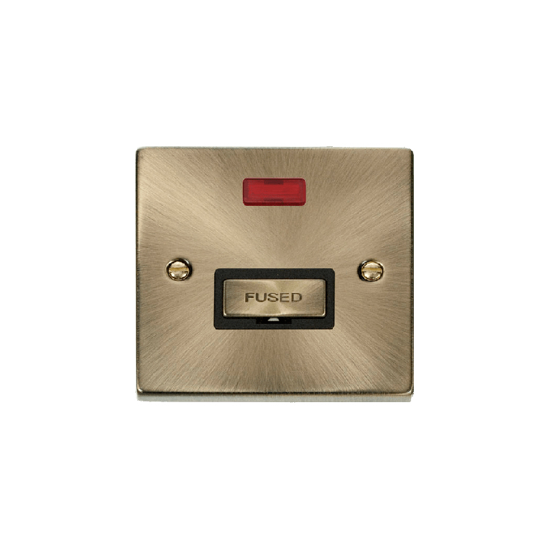 Click Deco 13A Fused 'Ingot' Connection Unit With Neon Antique Brass Insert Black