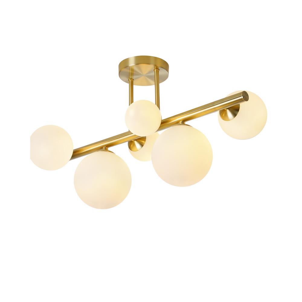 Luxuria Thorne Semi Flush Ceiling Light 6xG9 Satin Gold Opal Glass