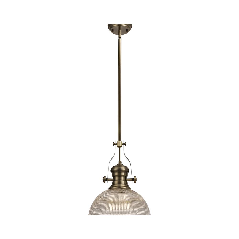 Luxuria Serena Pendant Light E27 With 30cm Prismatic Glass Shade Antique Brass/Clear