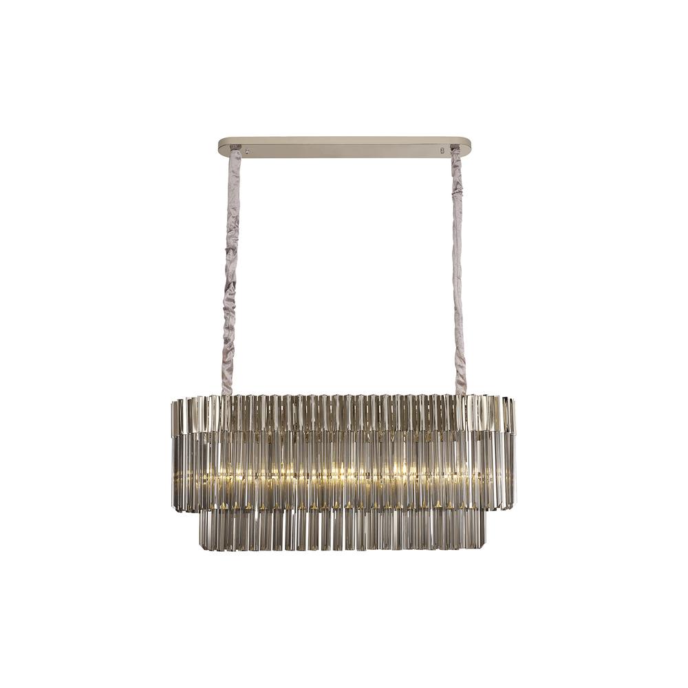 Luxuria Osiris 100x32cm Linear Pendant Rectangle 5 Light E14 Polished Nickel / Smoke Sculpted Glass