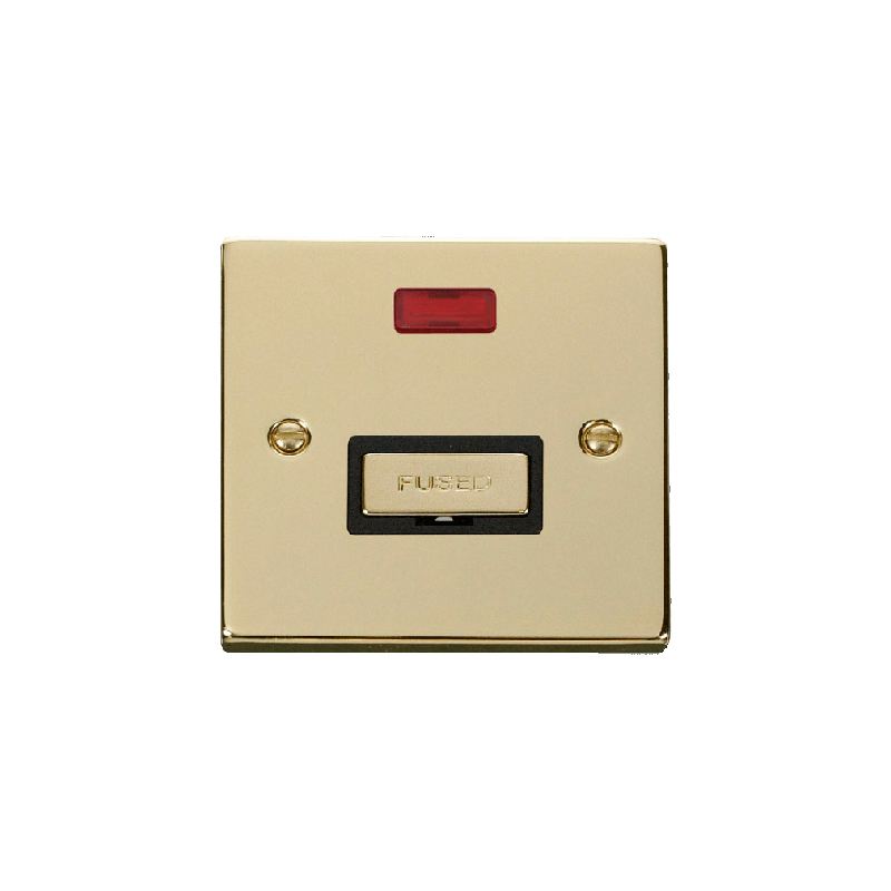 Click Deco 13A Fused 'Ingot' Connection Unit With Neon Polished Brass Insert Black