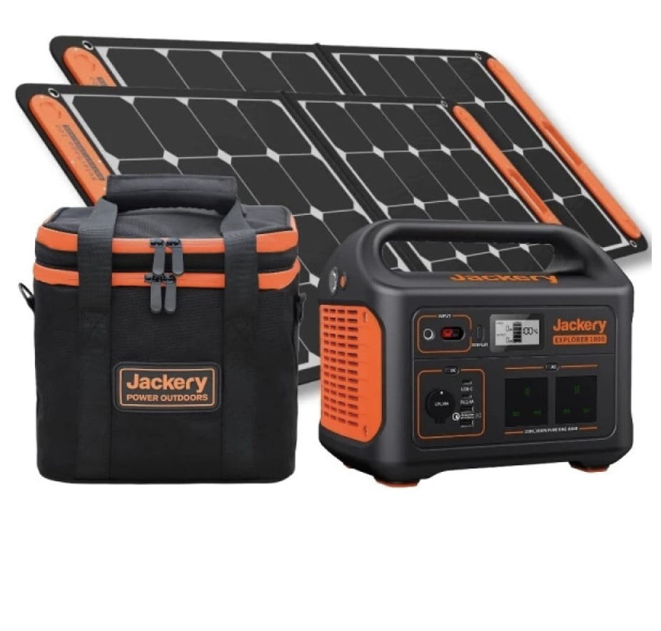 Jackery Explorer 1000 Portable Power Station + 2 SolarSaga 100W Solar Panels + Carrying Case