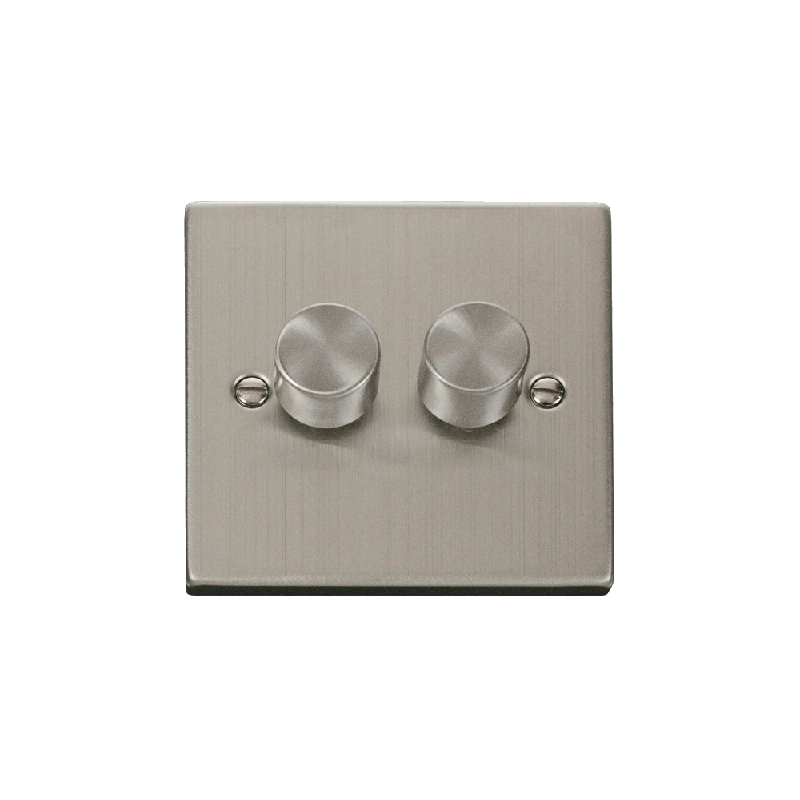 Click Deco 2 Gang 2 Way 100W LED Dimmer Switch Stainless Steel