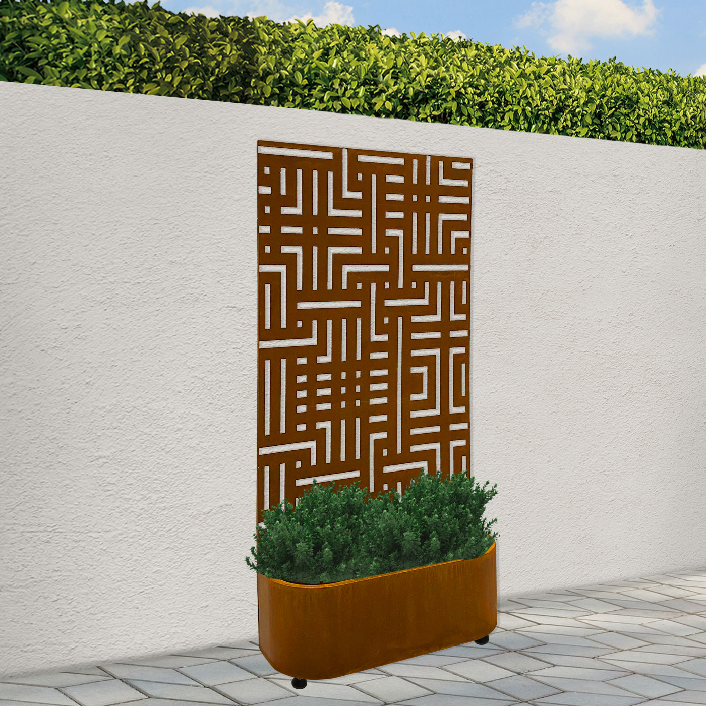 'Labyrinth' Garden Screen with Rounded Front Planter 