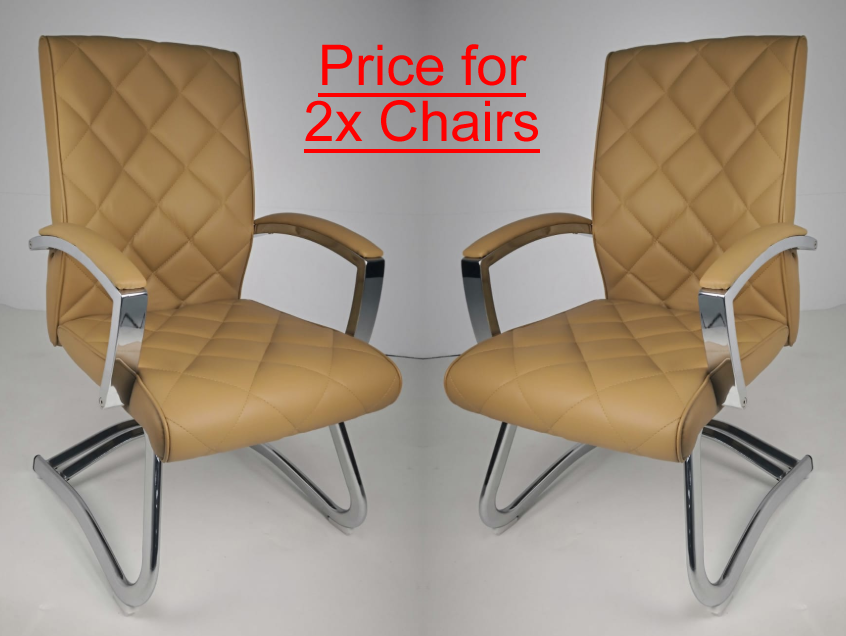 Suppliers Of EX SHOWROOM - Pair of Quilted Beige Leather Stylish Cantilever Visitors Chair - ZV-B217 North Yourkshire