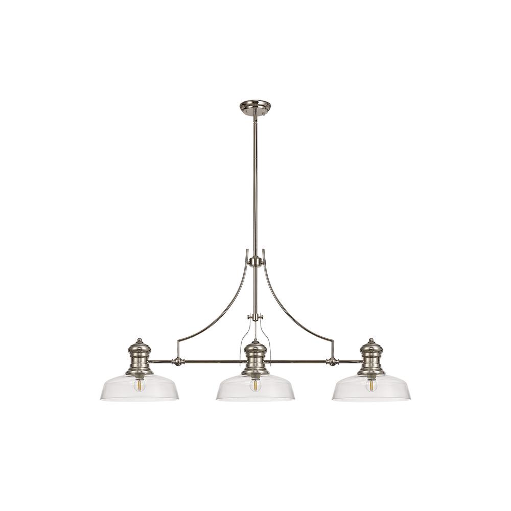 Luxuria Serena 3 Light Linear Pendant E27 With 30cm Flat Round Glass Shade Polished Nickel Clear