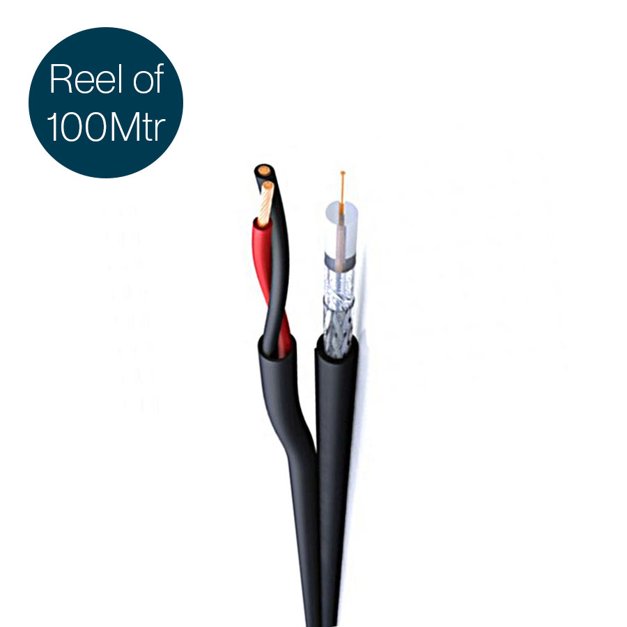 Hybrid Coax/Power Cable RG59B/U Shotgun 2 Core Power Low Smoke/Fume 75Ohm Black (L)100Mtr (Dia)6.2mm 0.5mm Power Conductor R100