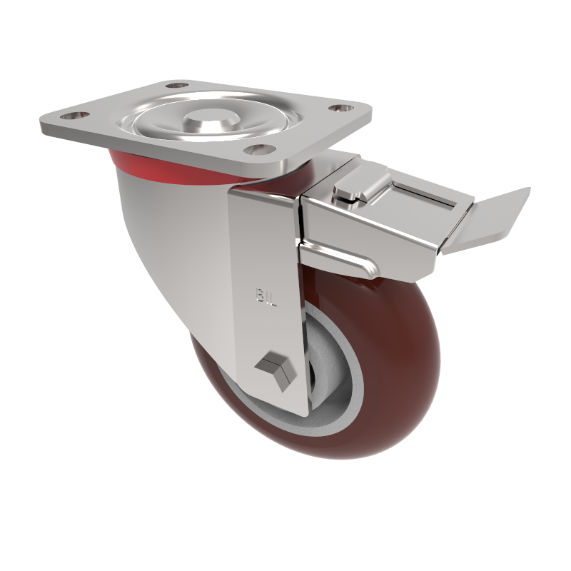 Ergonomic Polyurethane Plate Swivel Castor Brake 150mm 575kg Load