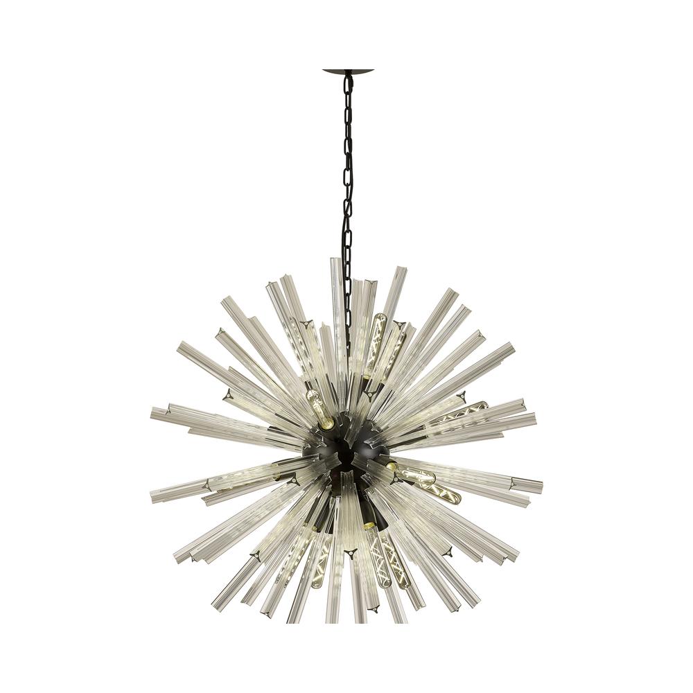 Luxuria Seneca 90cm 16 Light E27 Round Pendant Matt Black / Clear Glass