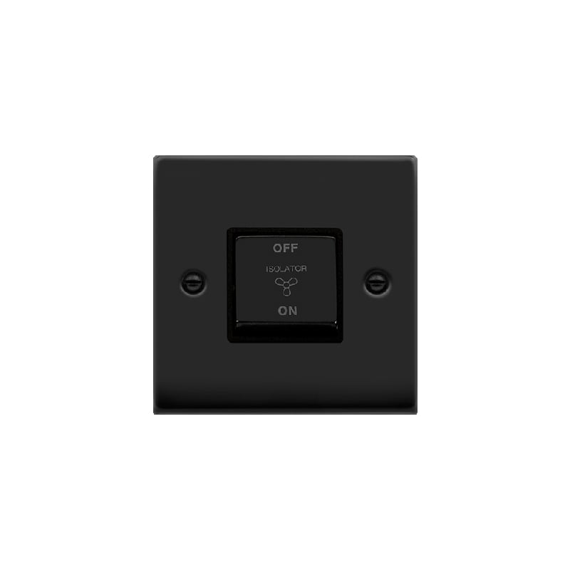 Click Deco 10A 1G 'Ingot' 3P Fan Isolation Switch Matt Black Insert Black