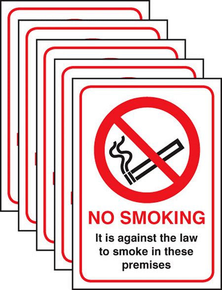 No smoking English Law (pack of 5) Rigid A5