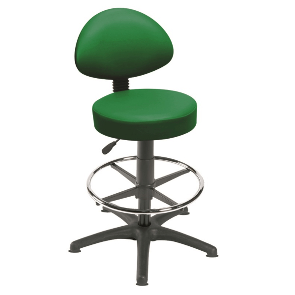 Gas Lift Examination Stool with Back Rest, Glides and Foot Ring - Green