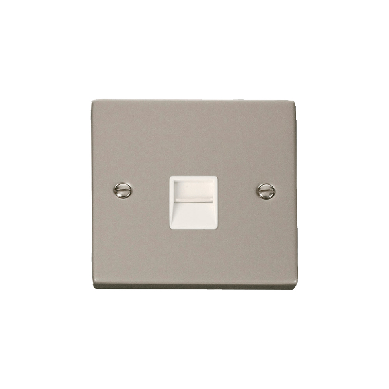 Click Deco Single Telephone Socket Outlet Master Pearl Nickel Insert White