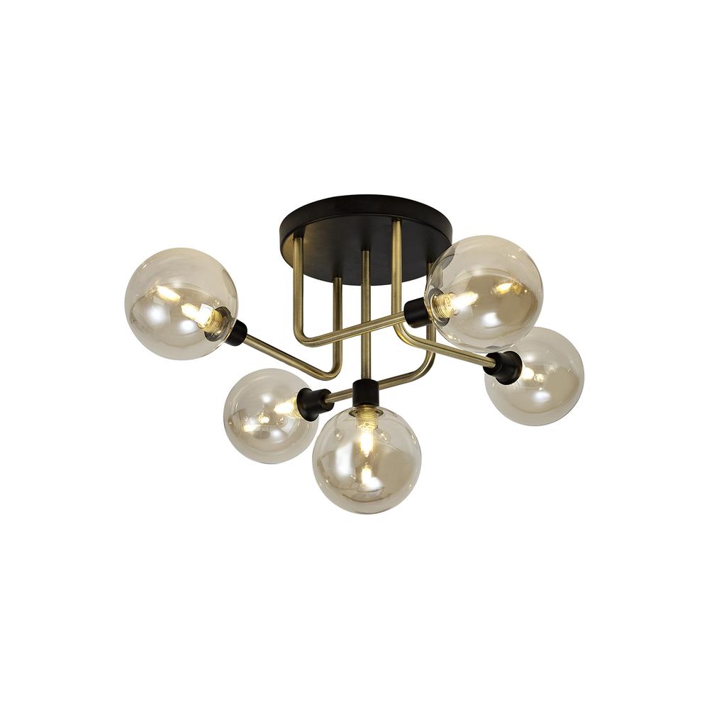 Luxuria Casablanca 59cm Flush Ceiling Light G9 Matt Black/Antique Brass/Cognac Glass