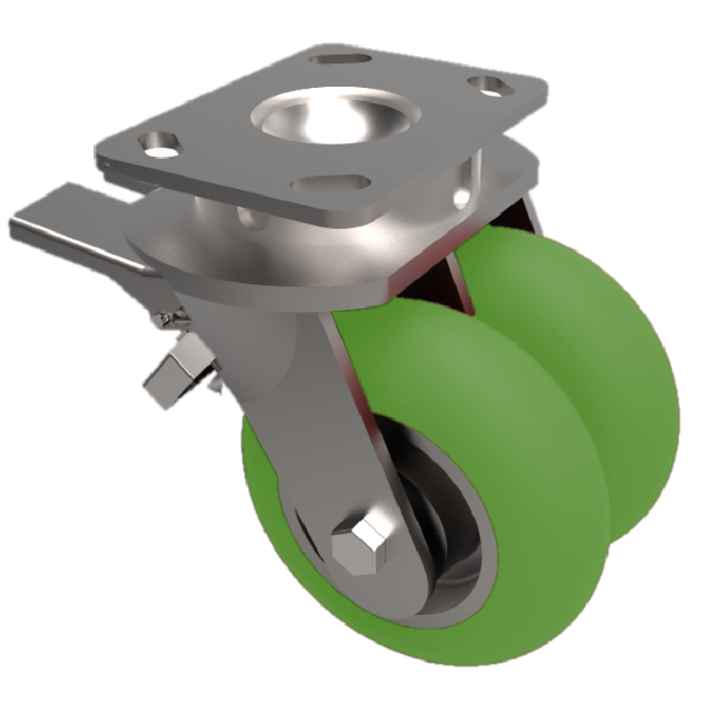 Soft Ergonomic Polyurethane Plate Swivel Castor Brake 200mm 1500kg Load