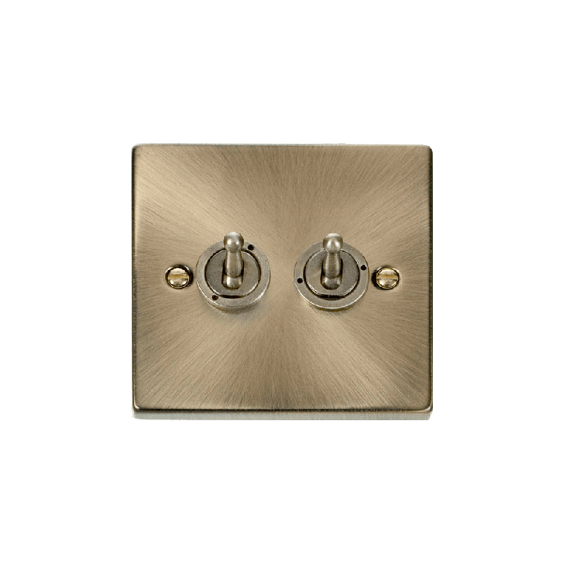 Click Deco 2 Gang 2 Way 10AX Toggle Switch Antique Brass