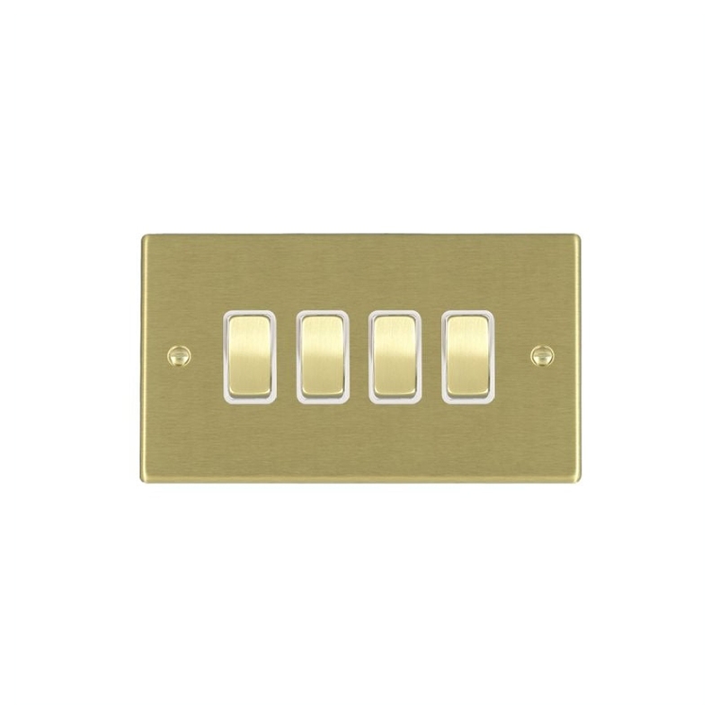 Hamilton Hartland 4 Gang 2 Way Rocker Switches Satin Brass/White Insert