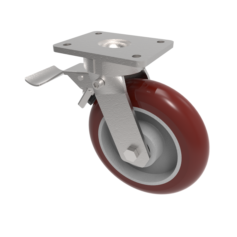 Ergonomic Polyurethane Plate Swivel Castor Brake 200mm 775kg Load