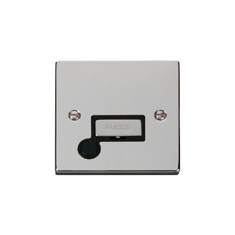 Click Deco 13A Fused 'Ingot' Connection Unit With Flex Outlet Polished Chrome Insert Black