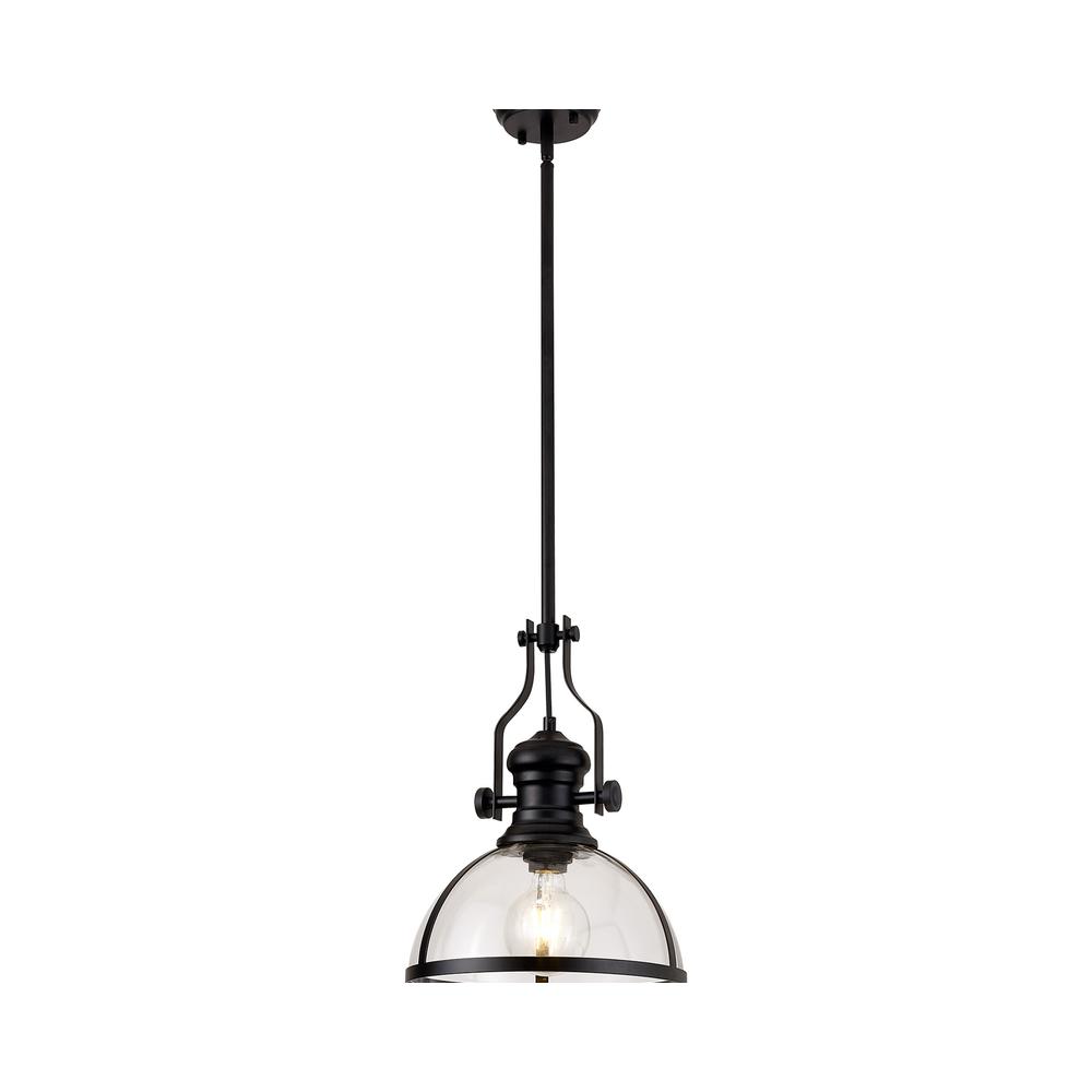 Luxuria Serena Pendant Light E27 Matt Black With Round 30cm Matt Black / Clear Glass Shade