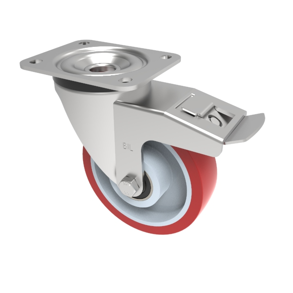 Polyurethane Nylon Plate Swivel Castor Brake 150mm 500kg Load